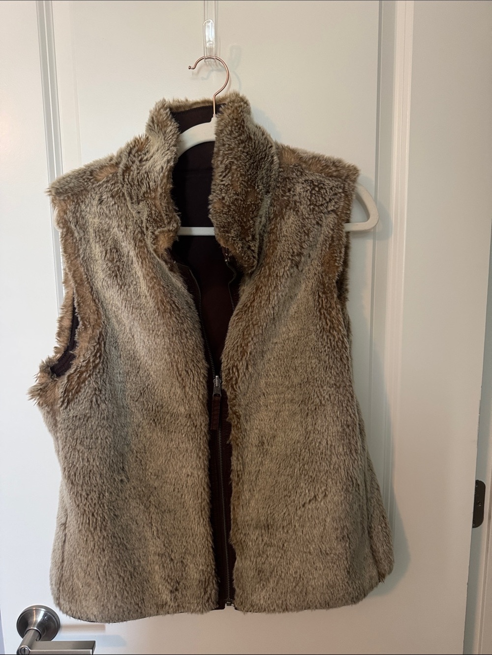 Reversible Faux Fur Zip-Front Women's Vest - Taupe